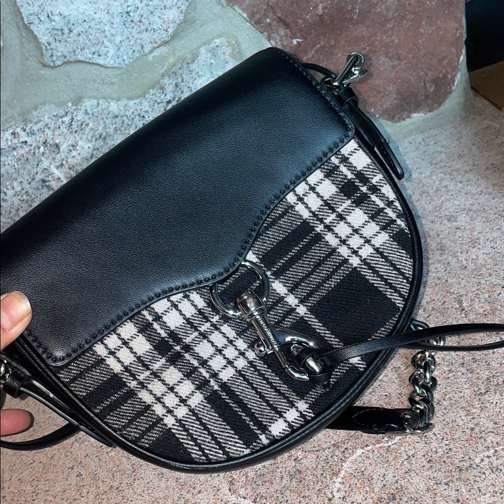 Rebecca Minkoff Plaid Black Leather Crossbody Bag - Picture 4 of 6